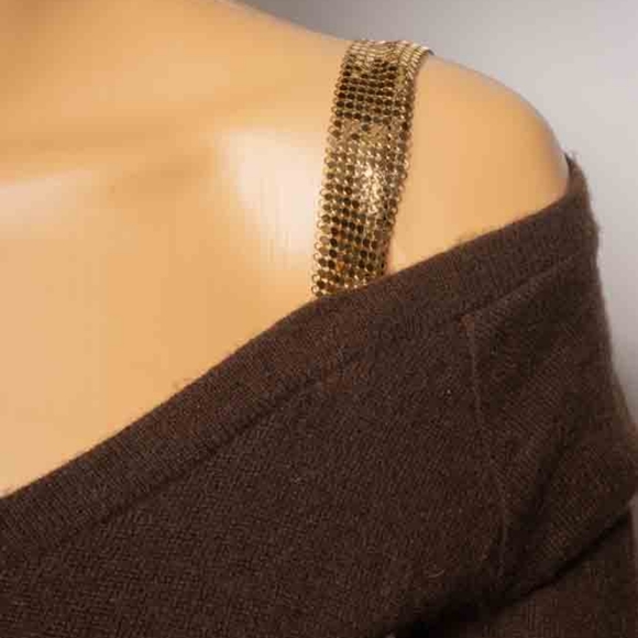 Brown Cashmere sweater w/ gold chainmail straps - Picture 2 of 4